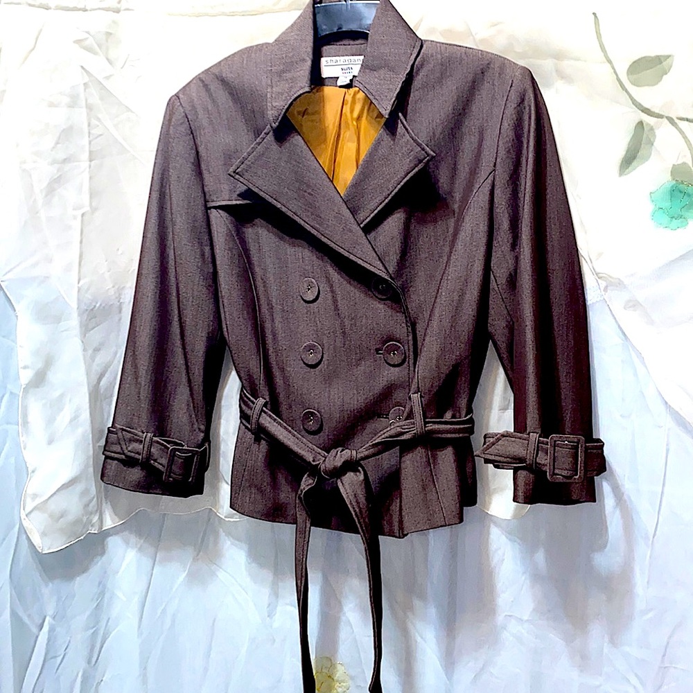 SHARAGANO SUITS BROWN DOUBLE-BREASTED CROP JACKET SZ 1